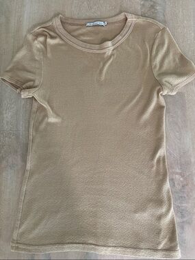 Michael Stars Camel/Tan/Golden tone Short-Sleeve Crew Shine Tee